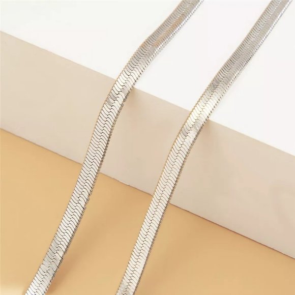 Flat Blade Snake Link Chain silver Necklace - Picture 3 of 5